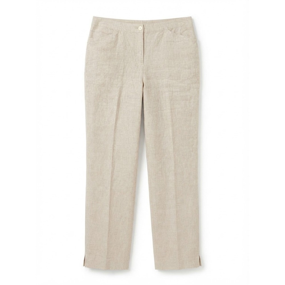 Chicos 8 Linen Pants Straight Leg Nuetral Beige Work Office Boho Beach Fall